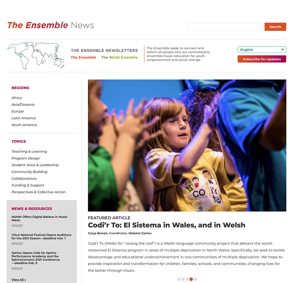 Preview of new Ensemble News website. Click to view full site.